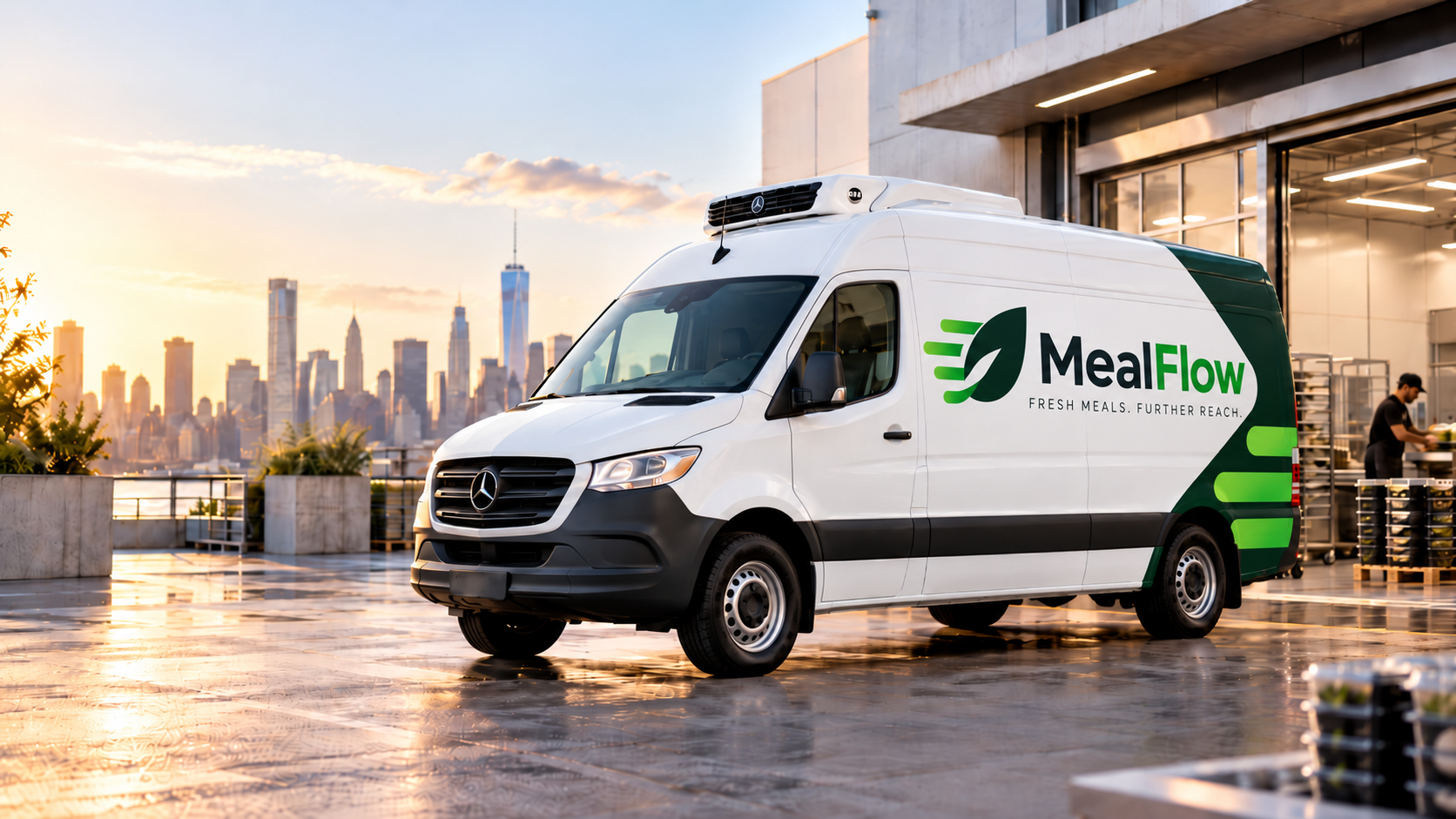 MealFlow delivery van at a loading dock